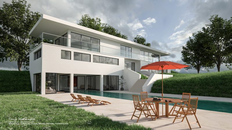3D Visualisierung einer modernen Villa Hauses